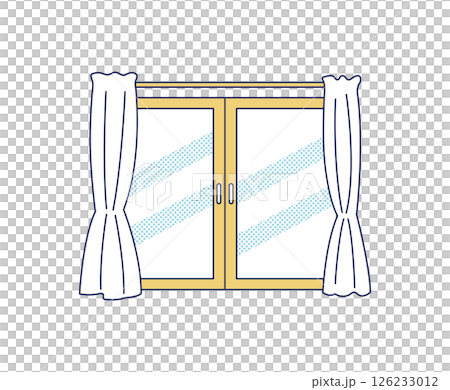 両開きのカーテンのある窓のカラーイラスト 126233012