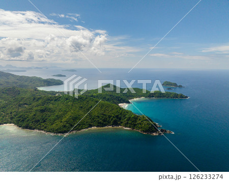 Ocean waves in tropical shoreline. Blue sea in El Nido, Palawan. Philippines. 126233274