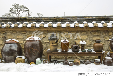 Jars under the walls of traditional Korean houses. Jars under the walls of traditional Korean houses. 126233487