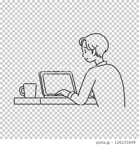 Man operating a laptop computer Line drawing Man operating a laptop computer Line drawing 126233849