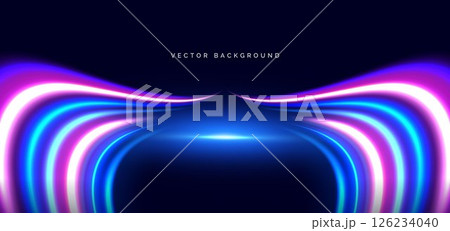Beam blue and pink curved on dark blue background. Speed motion moving concept. Beam blue and pink curved on dark blue background. Speed motion moving concept. 126234040