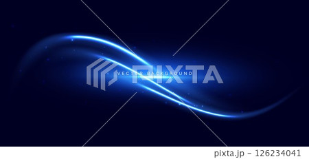 Blue neon wave rays glowing on dark blue...のイラスト素材 [126234041] - PIXTA