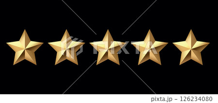Five golden stars isolated on black background. Rating stars icon. black background Five golden stars isolated on black background. Rating stars icon. black background 126234080