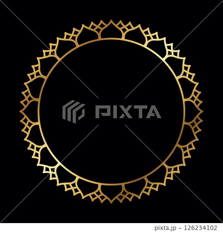 Elegant Golden Lacy Round Frame Vector with Ethnic and Ornamental Design on Black Elegant Golden Lacy Round Frame Vector with Ethnic and Ornamental Design on Black 126234102
