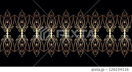 Luxurious Seamless Golden Ornamental Border on Black Background Elegant Decorative Vector Pattern Luxurious Seamless Golden Ornamental Border on Black Background Elegant Decorative Vector Pattern 126234116