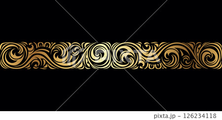 Luxurious Seamless Golden Ornamental Border on Black Background Elegant Decorative Vector Pattern 126234118