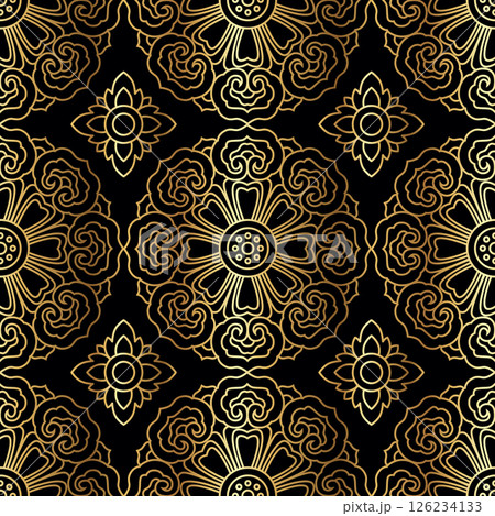 Black and Gold Ornamental Seamless Pattern with Asian Motifs Black and Gold Ornamental Seamless Pattern with Asian Motifs 126234133