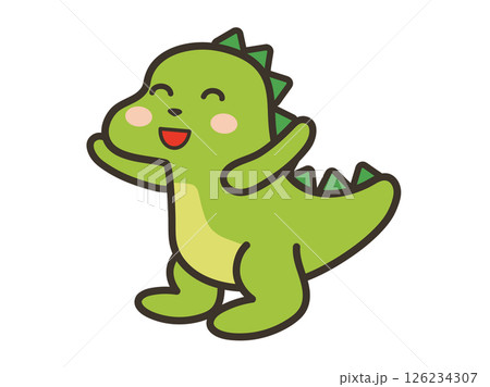 バンザイをして喜ぶかわいい恐竜のイラスト 126234307