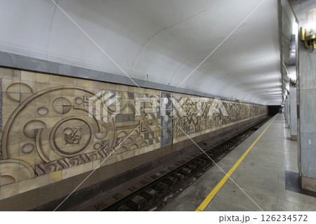 the Tinchlik station on Ozbekiston Line . Tashkent metro built in the former USSR, opening in 1977, and the fi the Tinchlik station on Ozbekiston Line . Tashkent metro built in the former USSR, opening in 1977, and the fi 126234572