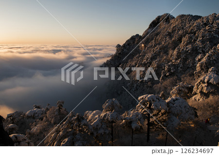 Sunrise on Huangshan, a famous mountain in China Sunrise on Huangshan, a famous mountain in China 126234697