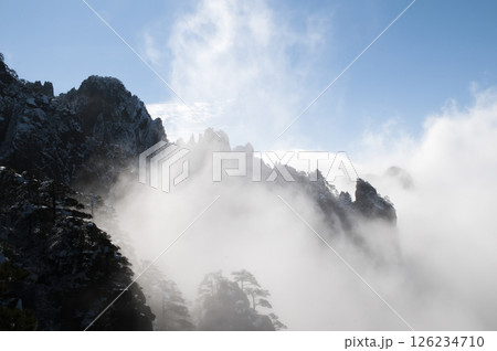 Sunrise on Huangshan, a famous mountain in China 126234710