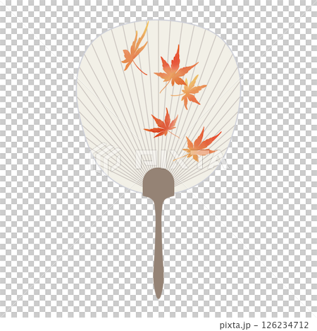 A red fan with autumn leaves painted in watercolor 126234712