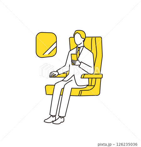 電車や飛行機の座席に座ってスマホを操作しているビジネスマン 126235036