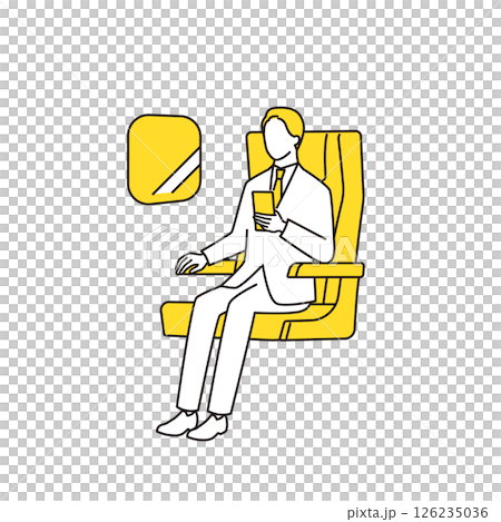 電車や飛行機の座席に座ってスマホを操作しているビジネスマン 126235036