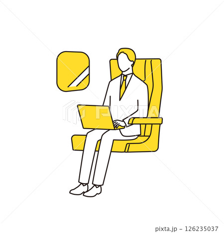 電車や飛行機の座席に座ってノートパソコンを操作しているビジネスマン 電車や飛行機の座席に座ってノートパソコンを操作しているビジネスマン 126235037
