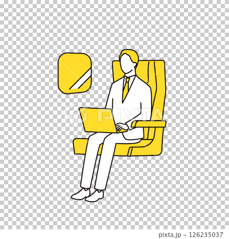 電車や飛行機の座席に座ってノートパソコンを操作しているビジネスマン 電車や飛行機の座席に座ってノートパソコンを操作しているビジネスマン 126235037
