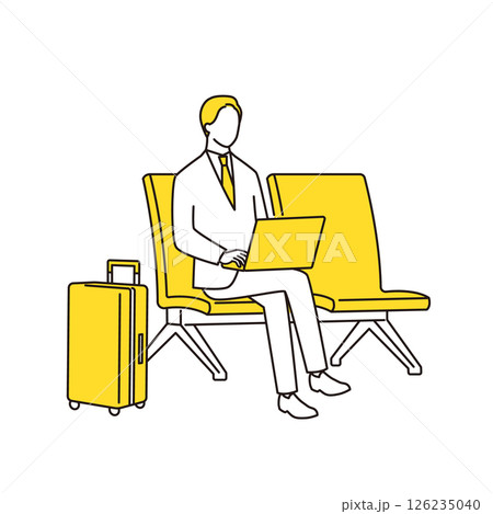 待合ロビーのベンチに座ってパソコンで仕事をしているビジネスマン 126235040