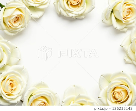 A circle of exquisite white roses with soft yellow hues surrounds a gentle blank area, inviting creativity and warmth. Ideal for sentimental notes, invitations, or artistic expressions Generative AI A circle of exquisite white roses with soft yellow hues surrounds a gentle blank area, inviting creativity and warmth. Ideal for sentimental notes, invitations, or artistic expressions Generative AI 126235142