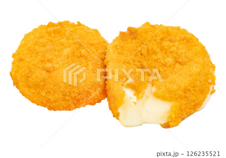 Pieces of deep fried breaded cheese, fried camembert isolated on white background 126235521