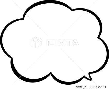 手描き風の雲の形のふきだし。可愛い吹き出し。吹き出しの先端は右下にある。 126235561