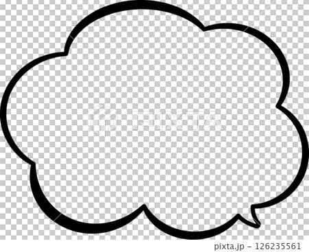 手描き風の雲の形のふきだし。可愛い吹き出し。吹き出しの先端は右下にある。 126235561