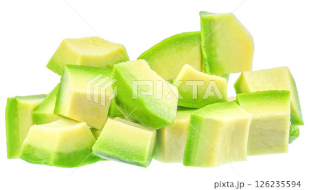 diced avocado on a white background, Avocado slices 126235594