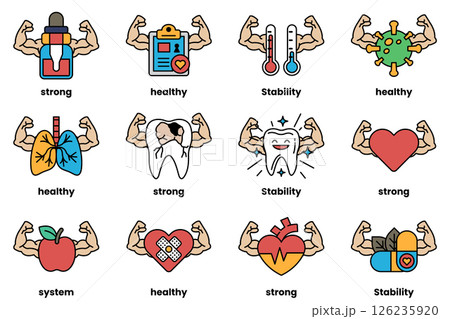 Set of illustrations in the concept of various equipment with arms in a line drawing style 126235920