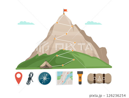 Mountain trekking and camping equipment stock illustration 126236254