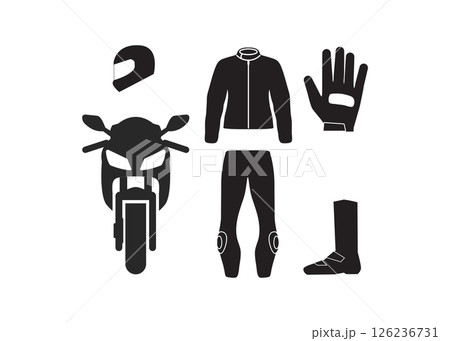 Biker protection icon . Motorbike, motorcycle race and spare parts vector icons stock illustration 126236731