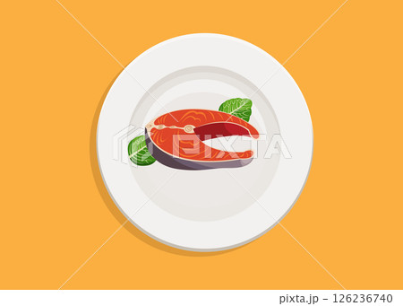 Salmon steak on a plate stock illustration Salmon steak on a plate stock illustration 126236740