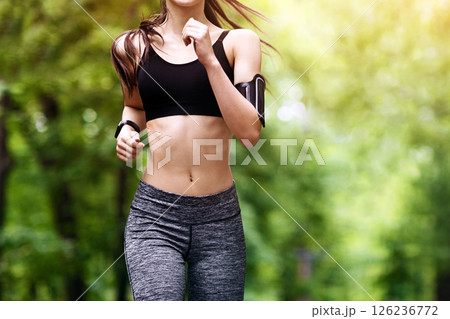 Healthy Lifestyle. Sporty Asian Girl In Jogging In City Park, Enjoying Morning Workouts, Preparing For Marathon Healthy Lifestyle. Sporty Asian Girl In Jogging In City Park, Enjoying Morning Workouts, Preparing For Marathon 126236772