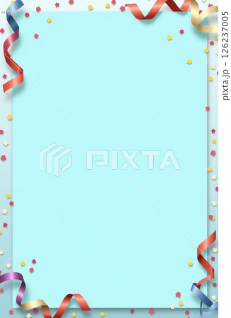 Bright blue background adorned with festive ribbons and colorful confetti creates a cheerful atmosphere perfect for celebrations, parties, or special events Generative AI 126237005