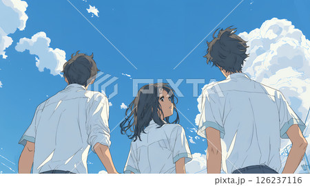 夏の高校生たちの後ろ姿 126237116