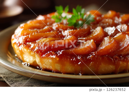 Gourmet apple tart styled with glossy glaze 126237652