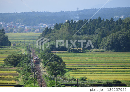 秋の棚田の勾配を行くえちごトキめき鉄道の国鉄型観光列車 秋の棚田の勾配を行くえちごトキめき鉄道の国鉄型観光列車 126237923