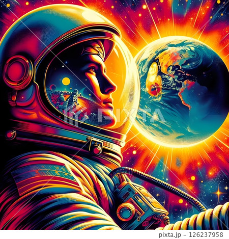 An astronaut floating in space in a charming...のイラスト素材 [126237958] - PIXTA