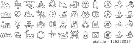 ベクターでモノクロの環境に関する線画アイコンセット 126238037