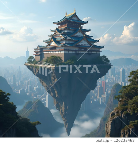 壮大な未来都市に浮かぶ城 壮大な未来都市に浮かぶ城 126238465