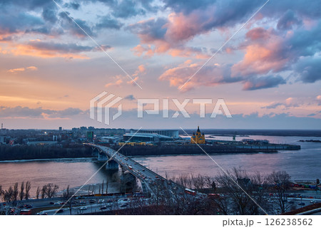 Sunset Over Strelka: Kanavinsky Bridge and Alexander Nevsky Cathedral 126238562