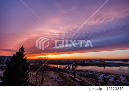 Sunset Over Strelka: Kanavinsky Bridge and Alexander Nevsky Cathedral 126238564