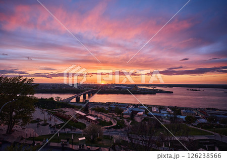 Sunset Over Strelka: Kanavinsky Bridge and Alexander Nevsky Cathedral 126238566
