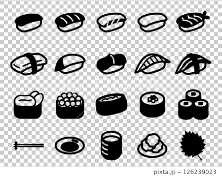 寿司とお茶などのアイコンのセット_黒ベタ 126239023
