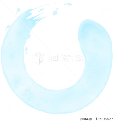 水彩手書き風の水色スカイブルー円形フレーム枠素材　夏のさわやかイラスト 126239027