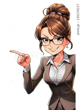 指を立てているスーツを着た眼鏡の知的な女性 126239227