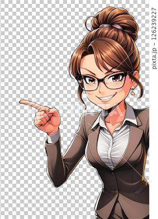 指を立てているスーツを着た眼鏡の知的な女性 126239227