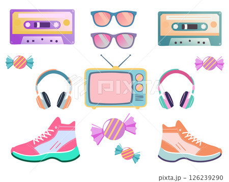 レトロポップなアイコンセット（白背景） / Retro Pop Style Icon Set – W 126239290