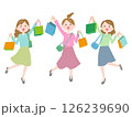 飛び跳ねる買い物帰りの三人の女性 126239690