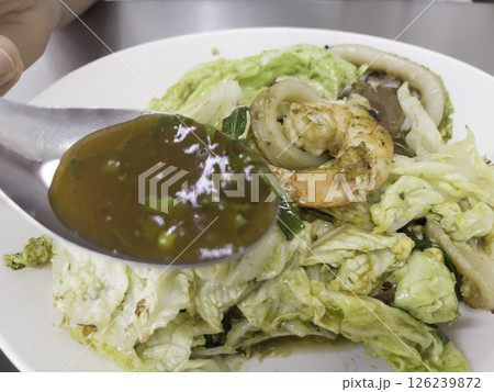 Street foods of Thailand fresh cooking in asian kitchen 126239872