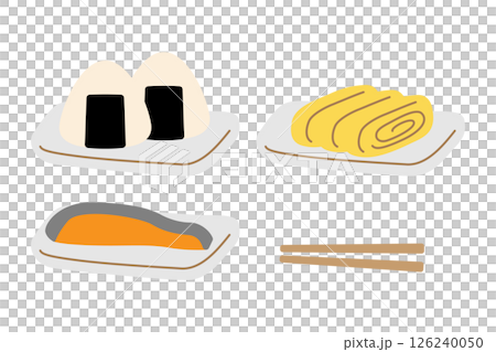 おにぎりと卵焼きと焼き鮭のイラスト 126240050