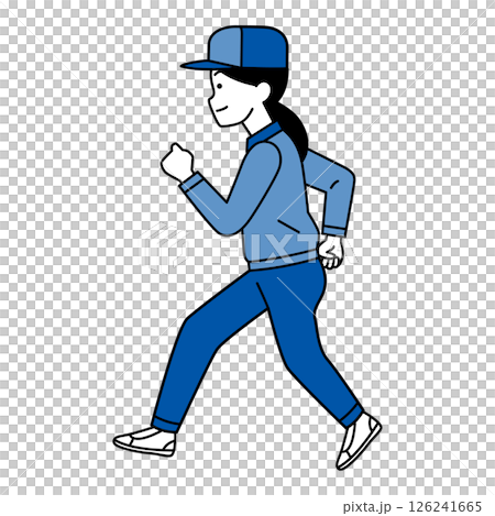 一名身穿工作服的女子側身奔跑 126241665